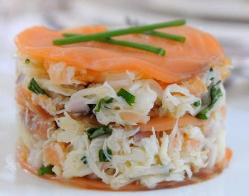 Mille-feuille saumon crabe